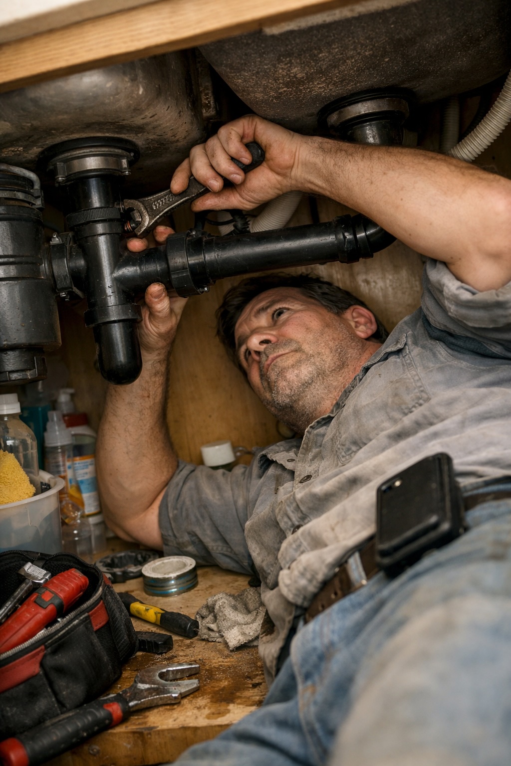 Tradesperson mid-job on site